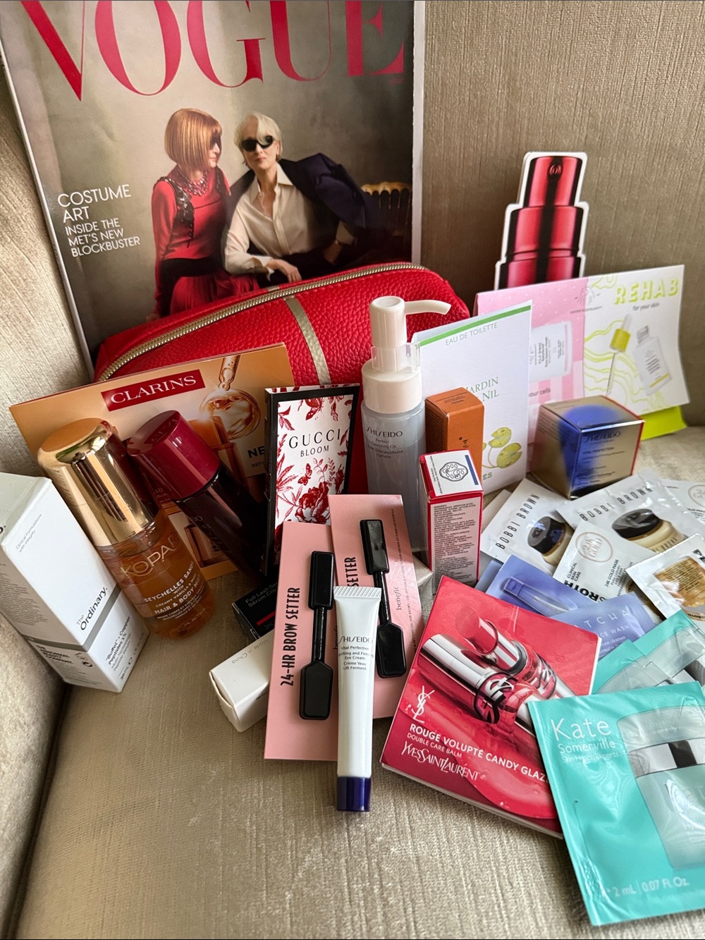 Shiseido Red Beauty Travel Set with Luxe Skincare and Makeup samples